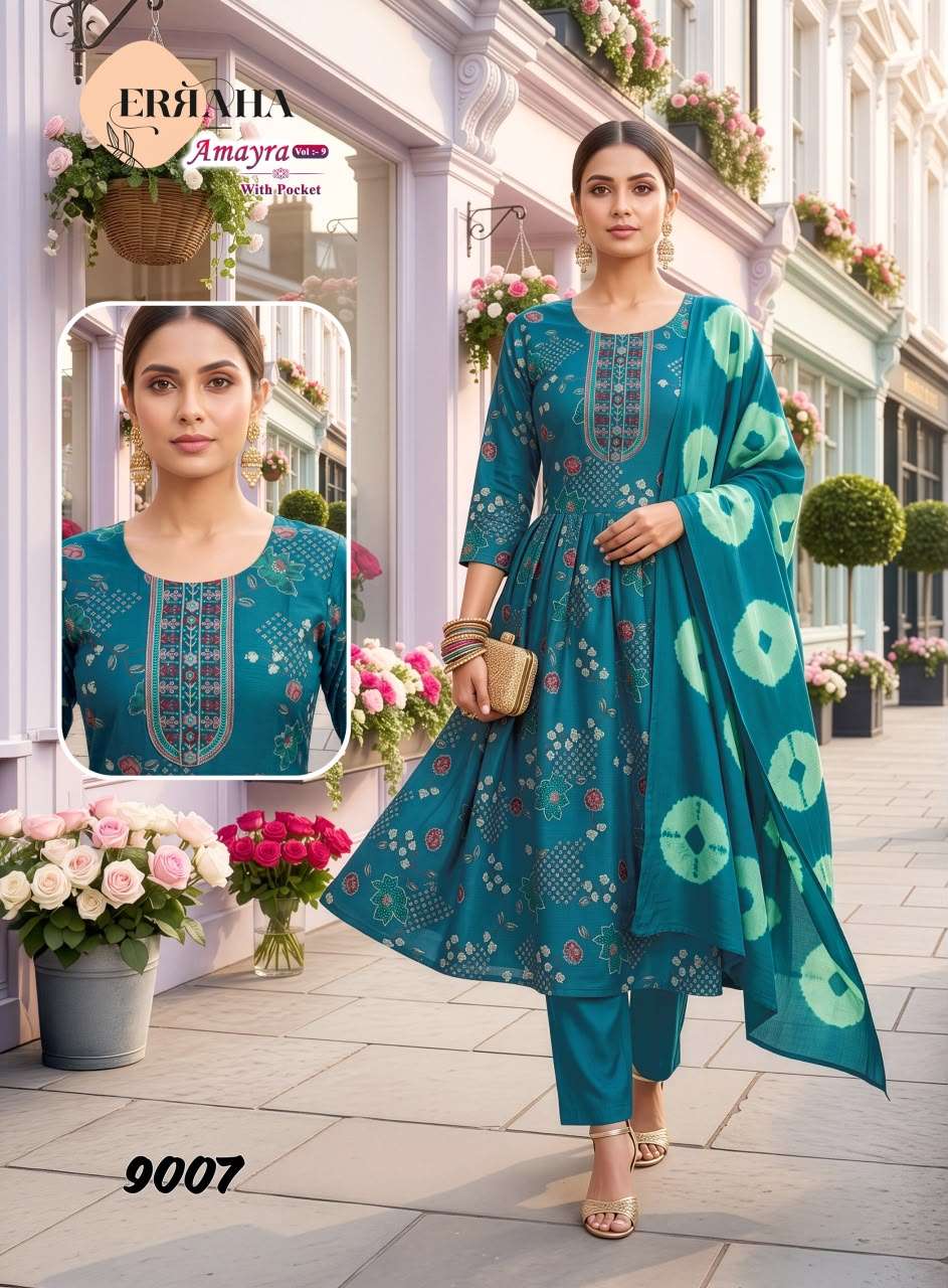 ERRAHA AMAYRA VOL 9 FOIL PRINT UMBRELLA CUT CATALOGUE ANARKALI SUIT PARTYWEAR SHOP 
